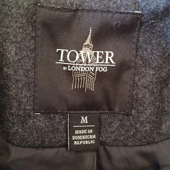 TOWER by London Fog Wool Blend Pea Coat A-Line Neutral Preppy Minimalist Classic - Picture 6 of 6